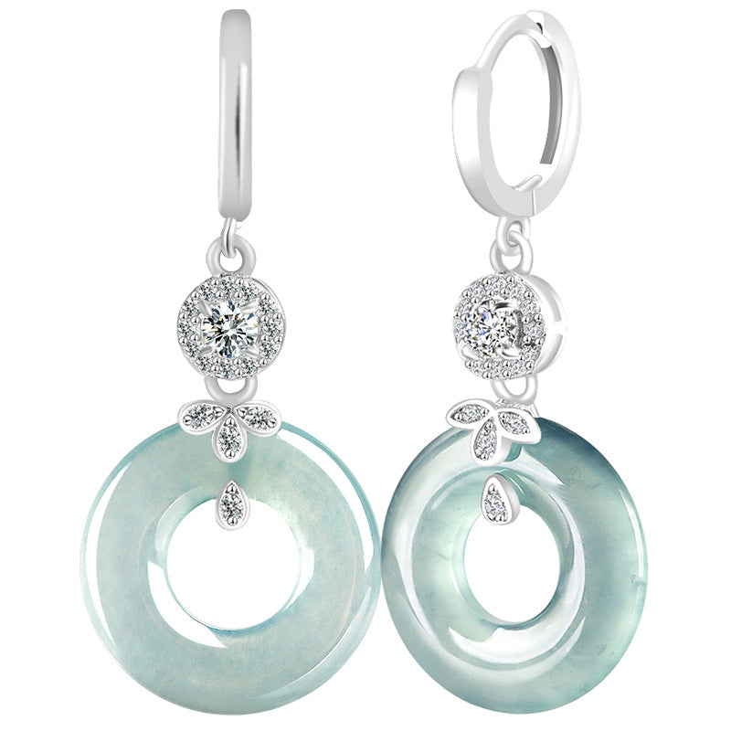 natural hetian jade blue water hoop earrings – ice seed jade with s925 silver