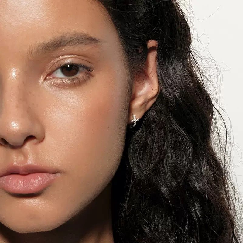 s925 sterling silver gold plated zircon cross mini hoop earrings – elegant & trendy - star8s