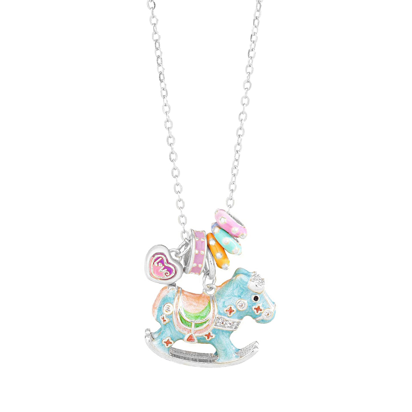 chinese zodiac horse silver necklace – s925 enamel macaron color rocking horse pendant - star8s