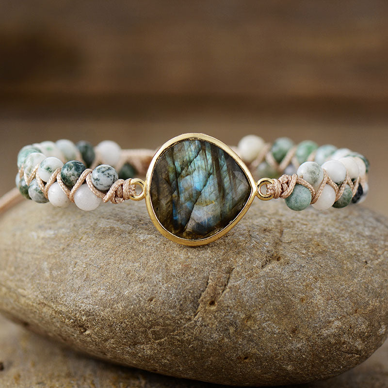 Boho Braided Friendship Bracelet with Labradorite, Black Agate, Tiger Eye & Amazonite - STAR8S
