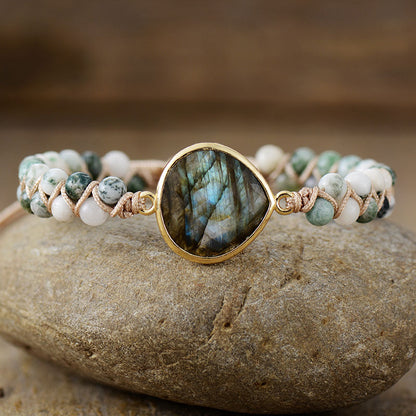 Boho Braided Friendship Bracelet with Labradorite, Black Agate, Tiger Eye & Amazonite - STAR8S