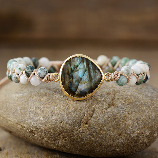 Boho Braided Friendship Bracelet with Labradorite, Black Agate, Tiger Eye & Amazonite - STAR8S