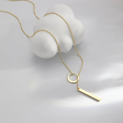 Minimalist Circle and Vertical Bar Lariat Necklace for Women Dainty Long Drop Y Necklace Gold Tone Geometric Clavicle Collarbone Chain Edgy Punk Elegant Layering Jewelry Birthday Anniversary Gift for Her