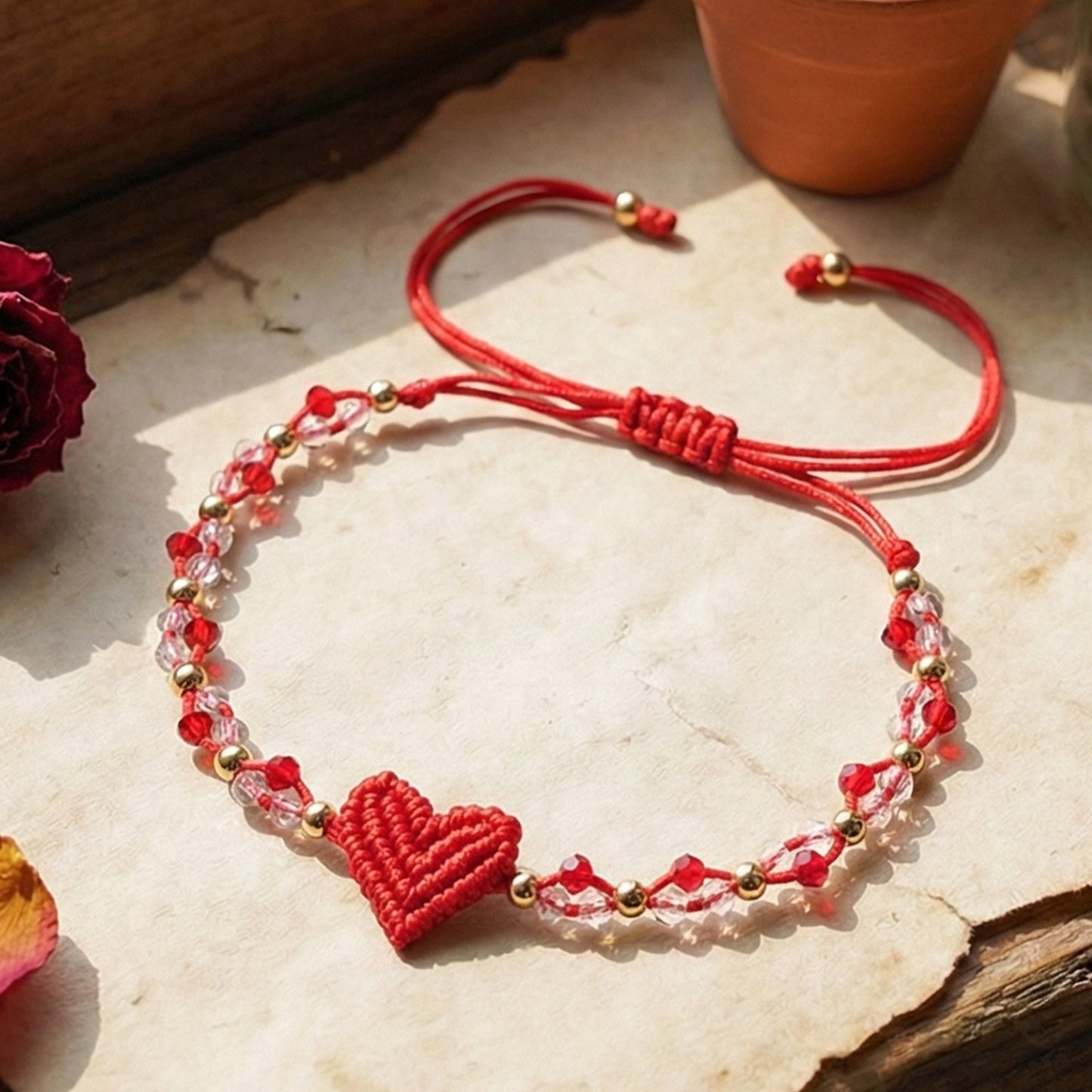 handmade red string bracelet for women girlfriend couples matching woven macrame heart charm bracelet crystal beaded adjustable rope anniversary valentine's day romantic love jewelry gift with card