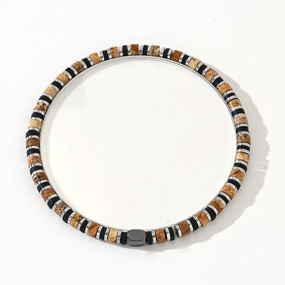 Beaded Men Bracelet – Fashionable Tiger Eye & Hematite Stone Cylindrical Bead Wristband - STAR8S