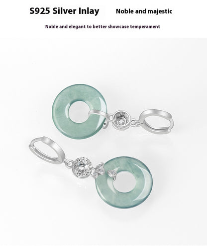 Natural Hetian Jade Blue Water Hoop Earrings – Ice Seed Jade with S925 Silver