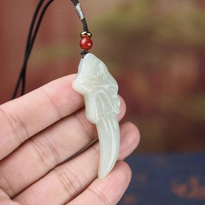 Jade Wolf Fang Necklace - Hetian White Jade Pendant - Bold & Powerful Jewelry for Men and Women