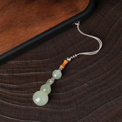 Natural Hetian Jade Gourd & Ruyi Lock Keychain | Lucky Bag Pendant | Multi-functional Phone Strap 🍀