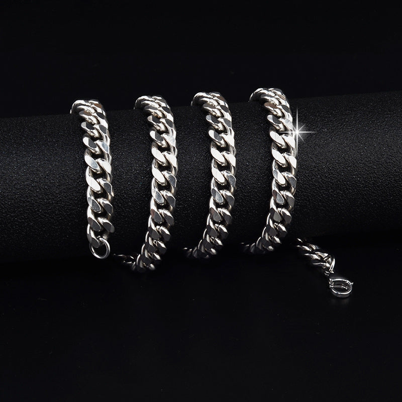 titanium steel cuban link chain necklace for men women unisex 8mm silver color 6-sided diamond cut curb link chain streetwear hip hop high street heavy duty necklaces