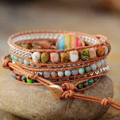 Imperial Jaspor 5 Color Boho Wrap Bracelet Handmade Leather Bracelet - STAR8S