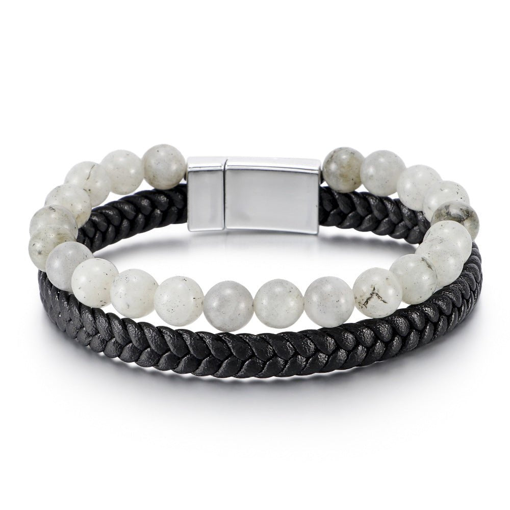 men’s beaded stone bracelet - tiger eye beads with genuine leather cord - natural stone and agate bracelet - star8s