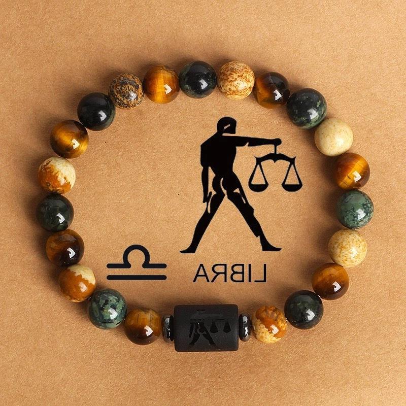 12 the Zodiac Signs Natural Stone Beaded Bracelet - Tiger Eye - STAR8S