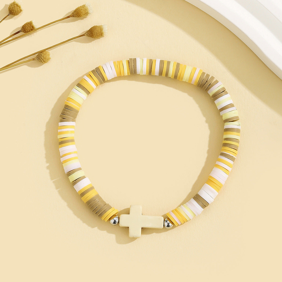 turquoise cross bracelet bohemian colorful polymer clay adjustable stretch bracelet - star8s