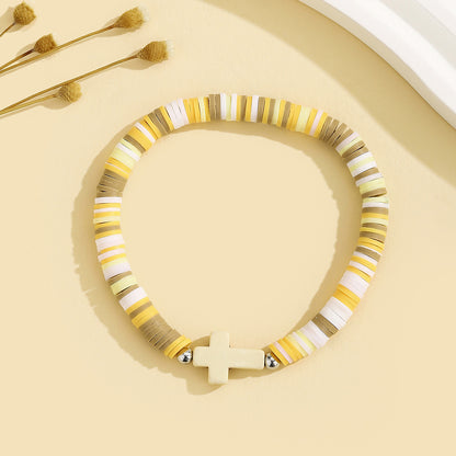 Turquoise Cross Bracelet Bohemian Colorful Polymer Clay Adjustable Stretch Bracelet - STAR8S