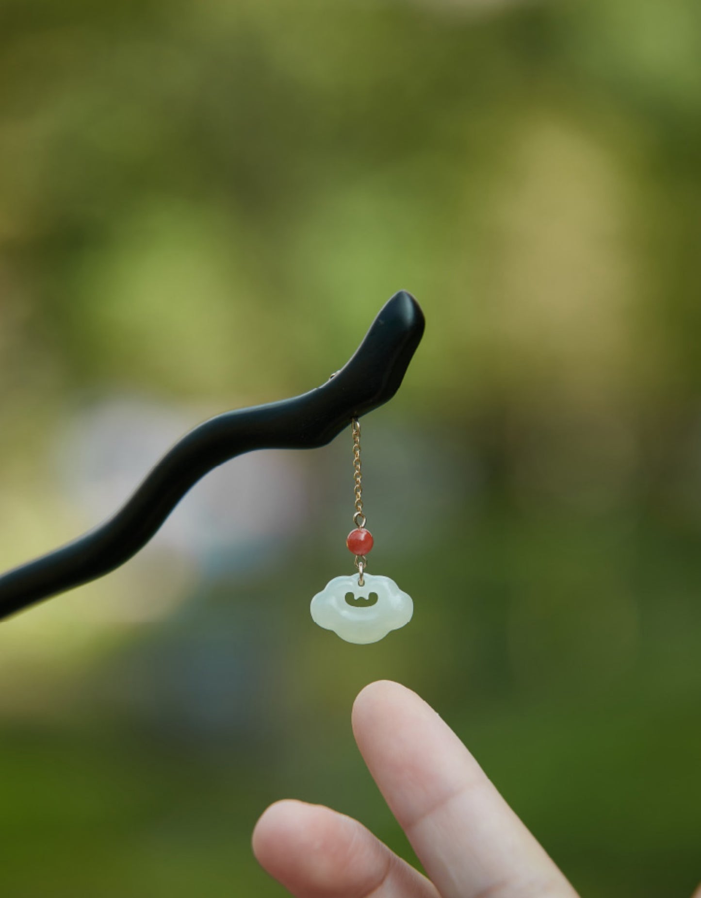 natural black ebony wood & hetian jade hairpin - hair stick accessory