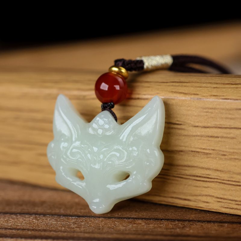 natural hetian jade white jade fox mask pendant 🦊 | handcrafted jade jewelry for men & women