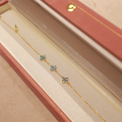 Blue 925 Sterling Silver 18K Gold Plated Clover Flower Bracelet – Romantic and Elegant Design