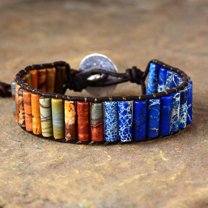 Imperial Jaspor Adjustable Braided Bracelet – Handmade Boho Leather Natural Stone Wristband - STAR8S