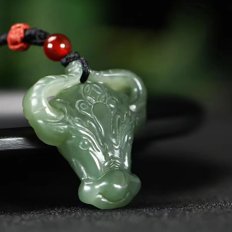 ox jade necklace – hetian jade zodiac bull pendant | lucky jade pendant for men & women