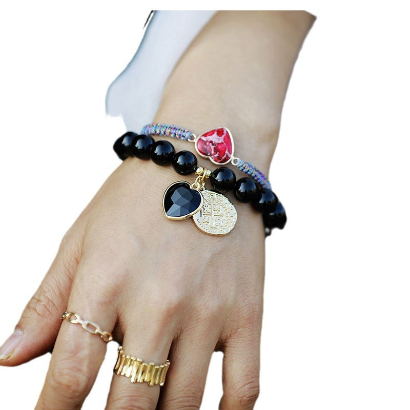 heart beaded bracelet - 10mm natural amethyst elastic handmade bracelet - star8s