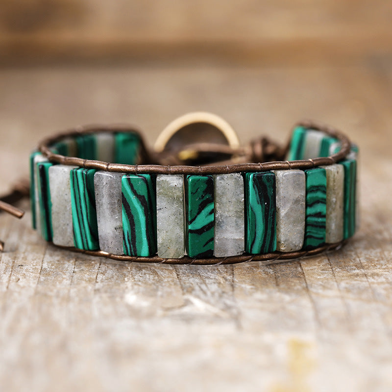 Imperial Jasper Braided Boho Bracelet – Natural Malachite Leather Wrap Bracelet for Women - STAR8S