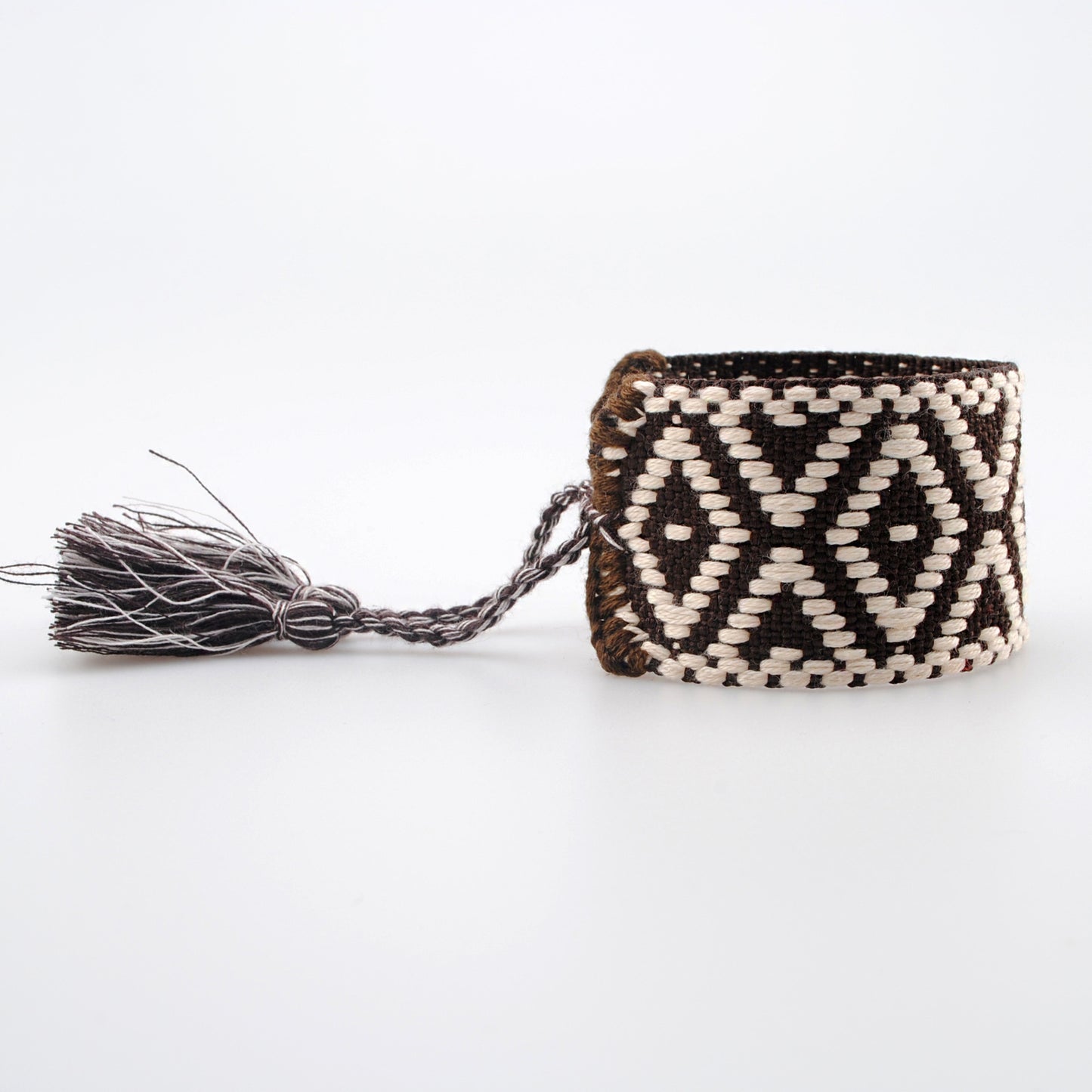 wide boho braided bracelet – geometric diamond tassel women’s handmade cord wristband