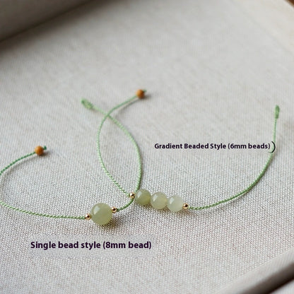 Natural Clear Water Gradient Hetian Jade Handwoven Braided Anklet Bracelet – Elegant & Simple Jewelry