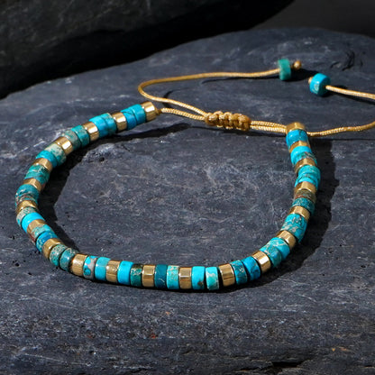 Adjustable Men's Bracelet - Natural Stone 4mm Beads with Turquoise & Tiger's Eye | Stylish & Durable Handmade Friendship Bracelets