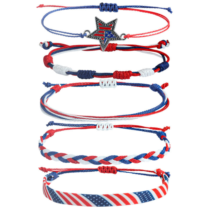 4th of july patriotic bracelets set red white and blue independence day braided rope bracelets pack memorial day american flag star charm woven string stackable jewelry gift for women men 5pcs