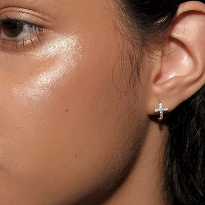 S925 Sterling Silver Gold Plated Zircon Cross Mini Hoop Earrings – Elegant & Trendy - STAR8S