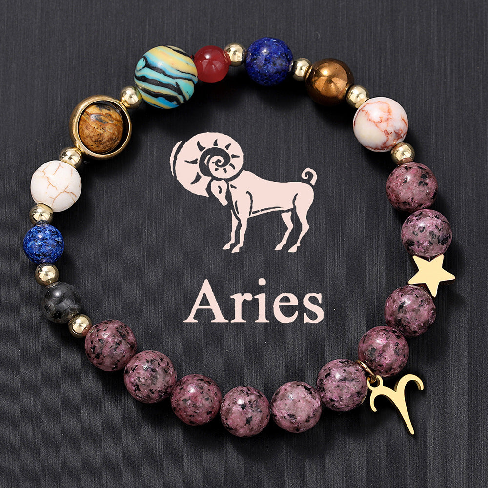 Zodiac Signs Bracelet - Stainless Steel Pendant, Natural Stone, Handmade Beaded Couple Bracelet for Women - STAR8S