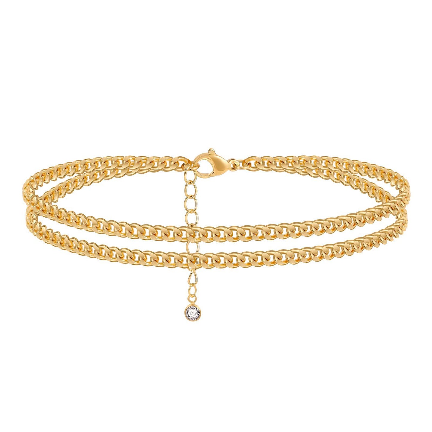 double layer cuban link anklet for women gold-tone curb chain ankle bracelet adjustable waterproof foot jewelry beach vacation accessories gift