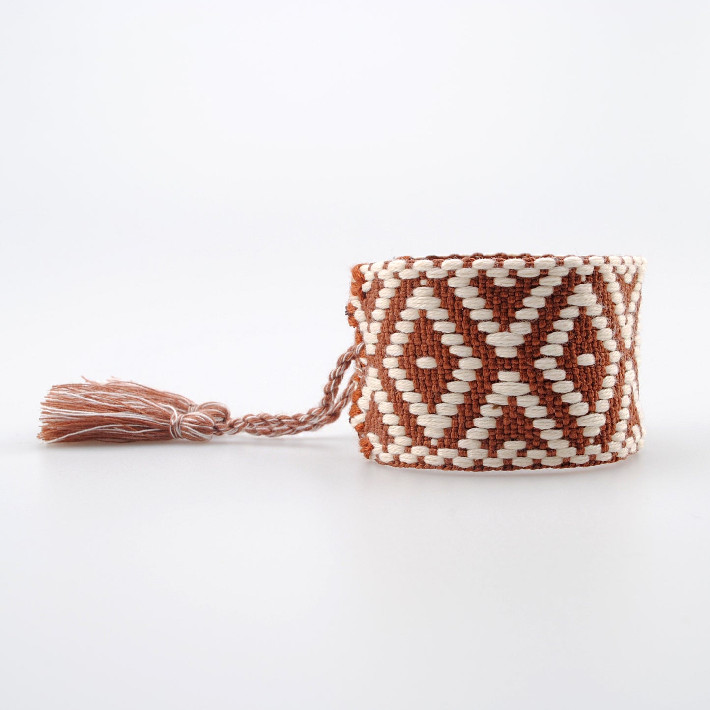 wide boho braided bracelet – geometric diamond tassel women’s handmade cord wristband