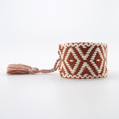 Wide Boho Braided Bracelet – Geometric Diamond Tassel Women’s Handmade Cord Wristband