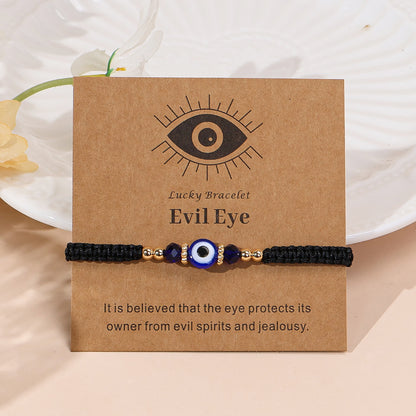 Evil Eye Bracelet for Protection Handmade Woven Cord Bracelet Lucky Blue Eye Amulet Talisman Jewelry Adjustable Braided String Bracelet Gift for Men Women Friends