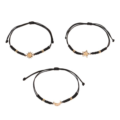 Matching Universe Promise Bracelets Pack Handcrafted Braided Macramé Wish Wristband Set with Sun Moon Star Charms Cute Relationship Gift for Couples BFF Sisters