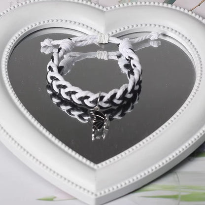 Magnetic Butterfly Couple Bracelets for Boyfriend and Girlfriend Adjustable Braided Rope Matching Relationship Bracelets Long Distance Friendship Jewelry Gift Set