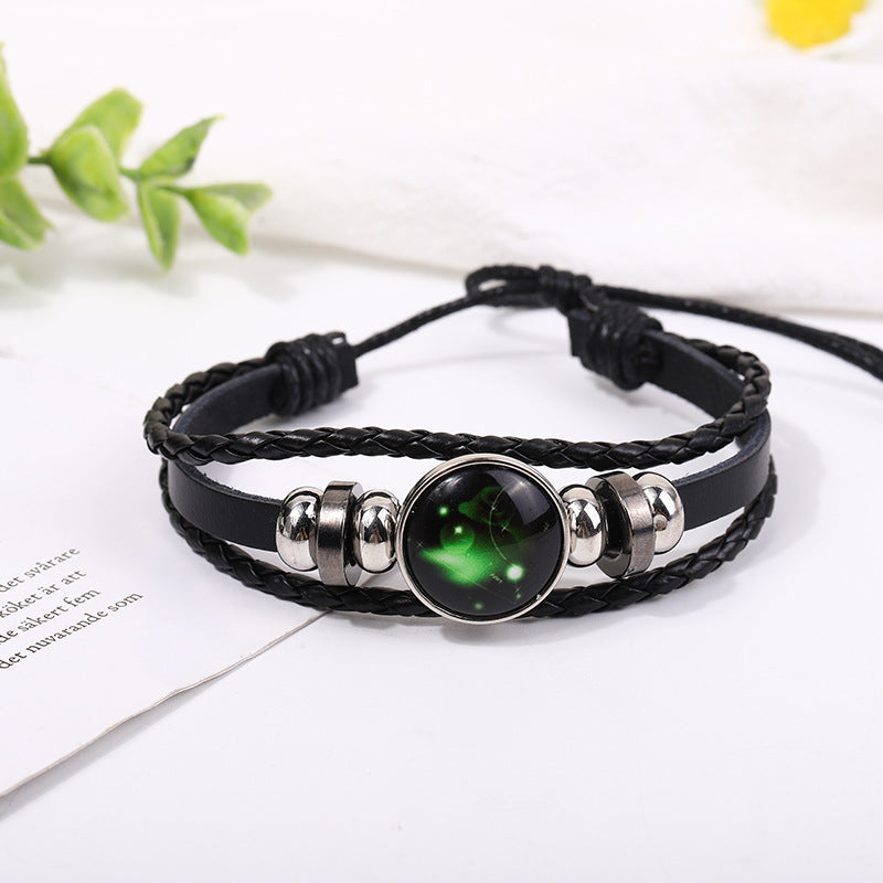 zodiac signs leather bracelet - luminous design, vintage style, unisex adjustable bracelet for couples - star8s