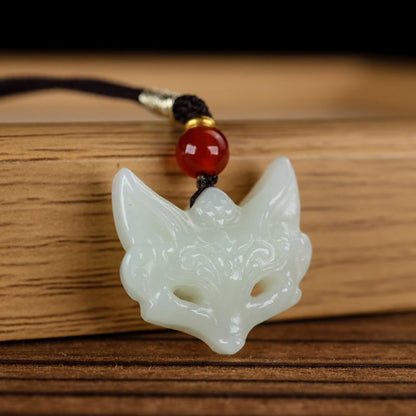 Natural Hetian Jade White Jade Fox Mask Pendant 🦊 | Handcrafted Jade Jewelry for Men & Women