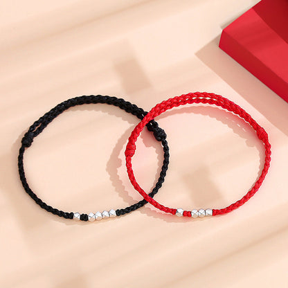 Silver Couples Braided Bracelet | Handmade Red String Bracelet with 925 Sterling Silver Beads