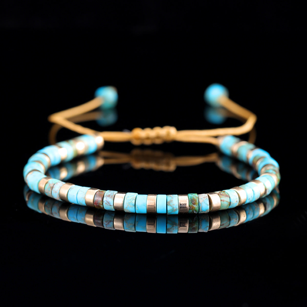 adjustable men's bracelet - natural stone 4mm beads with turquoise & tiger's eye | stylish & durable handmade friendship bracelets