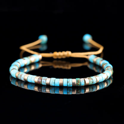 Adjustable Men's Bracelet - Natural Stone 4mm Beads with Turquoise & Tiger's Eye | Stylish & Durable Handmade Friendship Bracelets