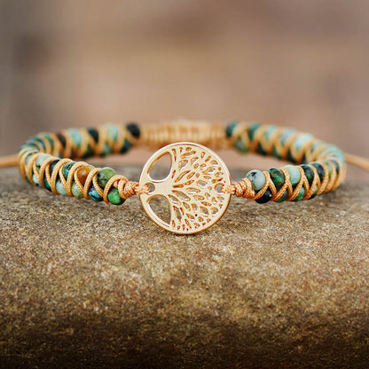 Tree of Life Braided Bracelet - Natural African Pine Stone Friendship Yoga Gift - STAR8S