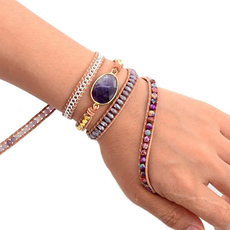 egg amethyst boho leather braided bracelet handmade wrap bracelet - star8s