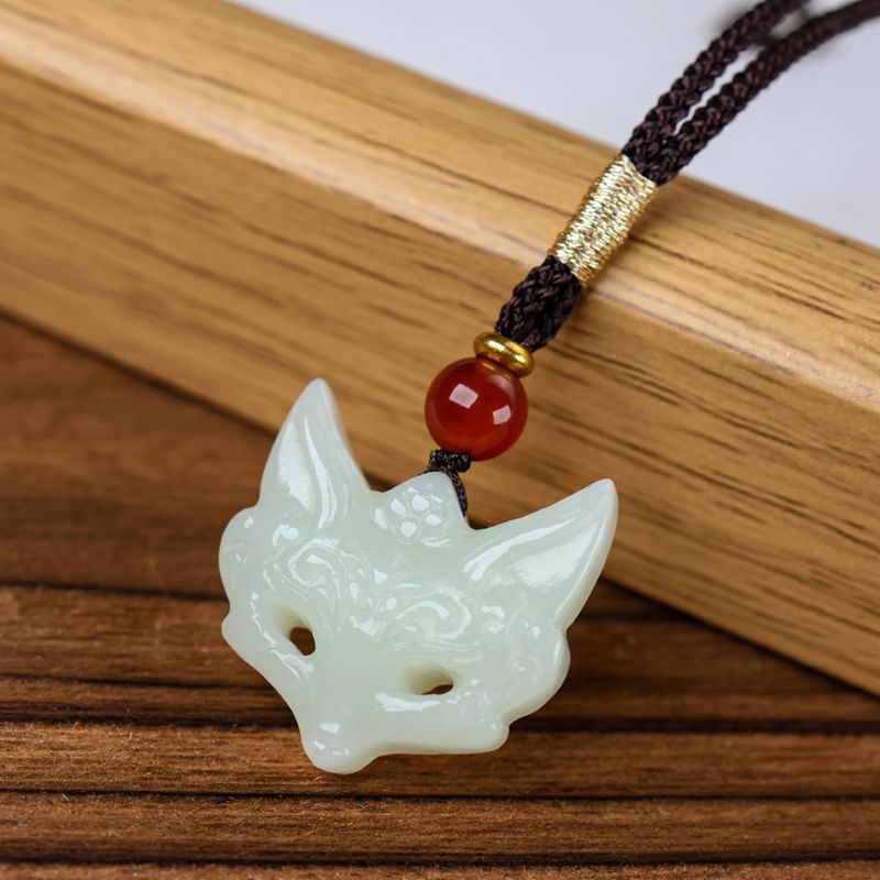 natural hetian jade white jade fox mask pendant 🦊 | handcrafted jade jewelry for men & women