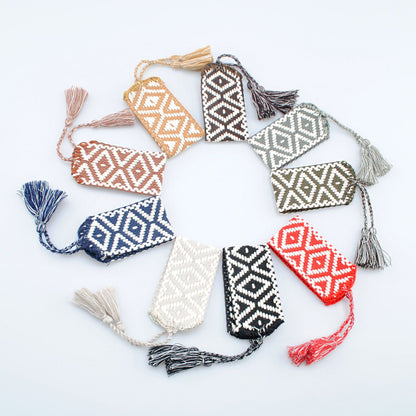 Wide Boho Braided Bracelet – Geometric Diamond Tassel Women’s Handmade Cord Wristband
