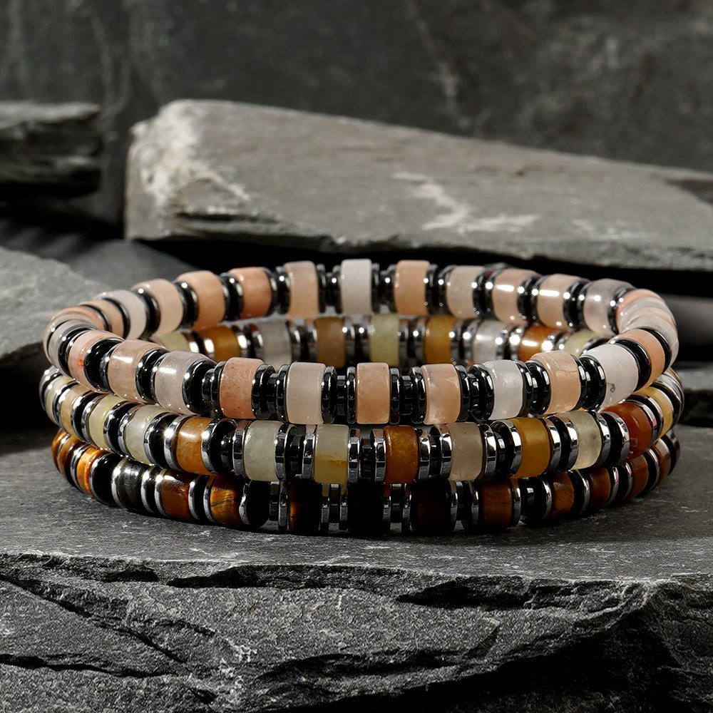 Men's Tiger Eye & Black Agate Natural Stone Beaded Bracelet – Simple Vintage Wristband - STAR8S