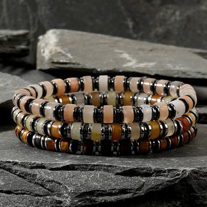 Men's Tiger Eye & Black Agate Natural Stone Beaded Bracelet – Simple Vintage Wristband - STAR8S