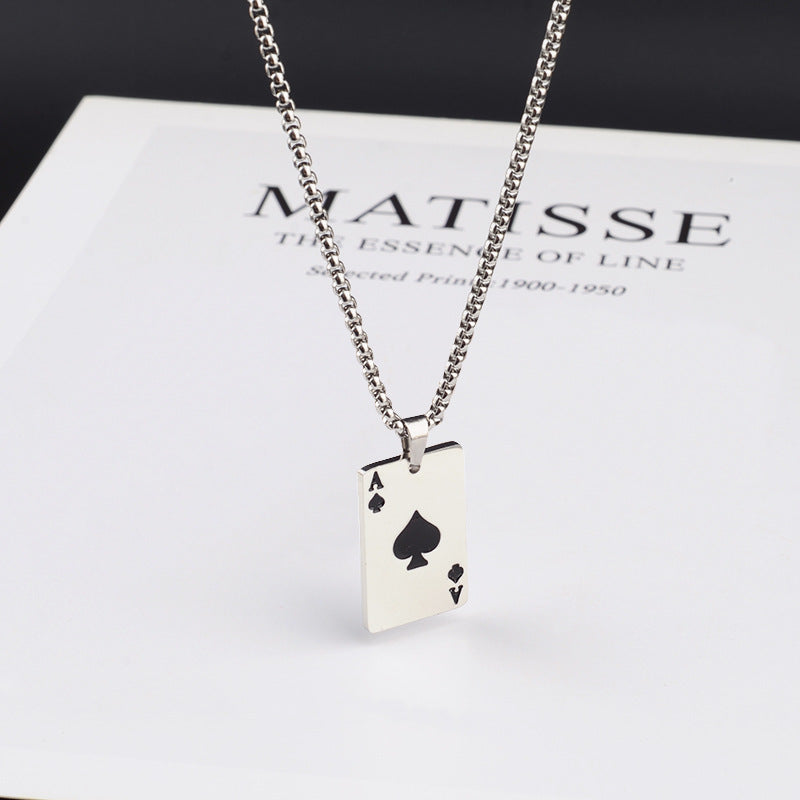 titanium steel ace of spades pendant necklace for men women unisex stainless steel playing poker card charm pendant hip hop streetwear box chain luck jewelry