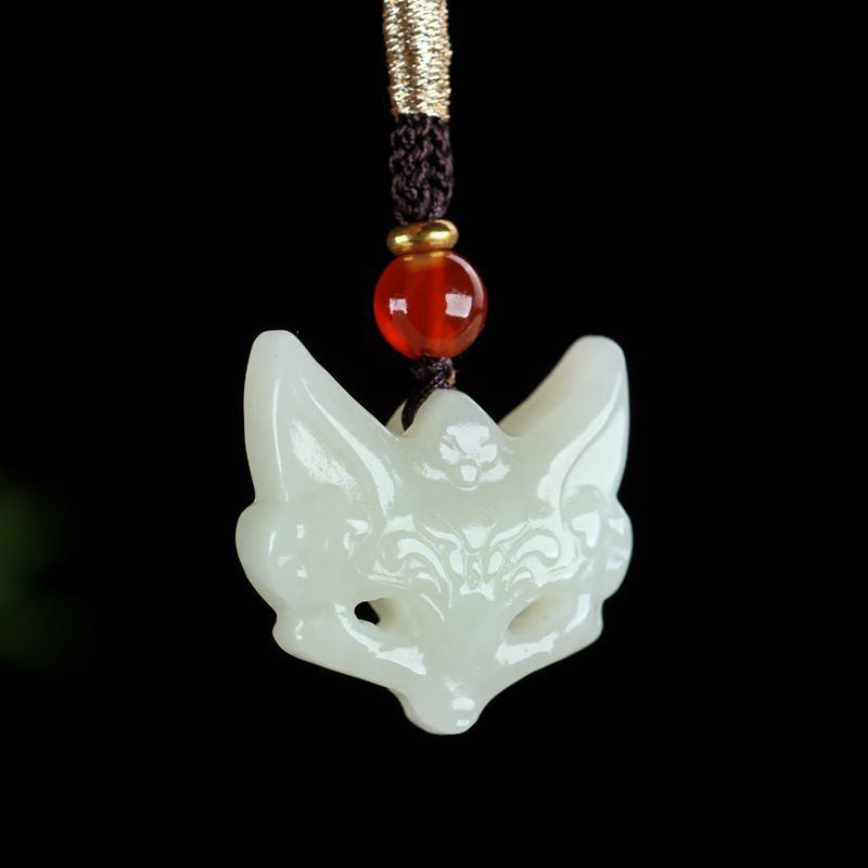 natural hetian jade white jade fox mask pendant 🦊 | handcrafted jade jewelry for men & women